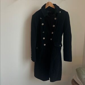Arden B Black double breasted Military Trench Wool Coat Buttons M 60% wool